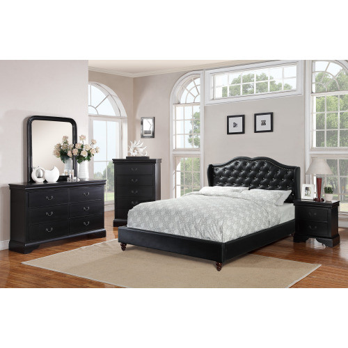 Queen Size Bed 1pc Bed Set Black Faux Leather Upho...