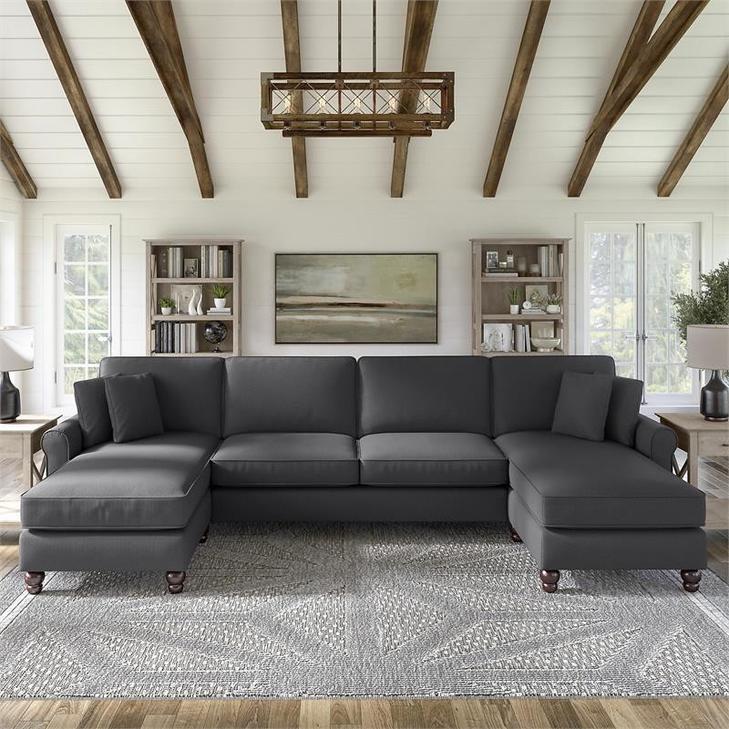 Hudson Sectional Couch with Double Chaise in Beige Herringbone Fabric   Traditional   Sectional Sofas   by Homesquare  Houzz