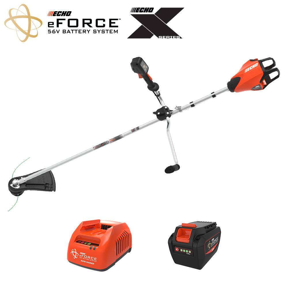 ECHO eFORCE 56V X Series 17 in. Brushless Cordless Battery String TrimmerBrushcutter with 5.0 Ah Battery and Rapid Charger DSRM-2600UR2