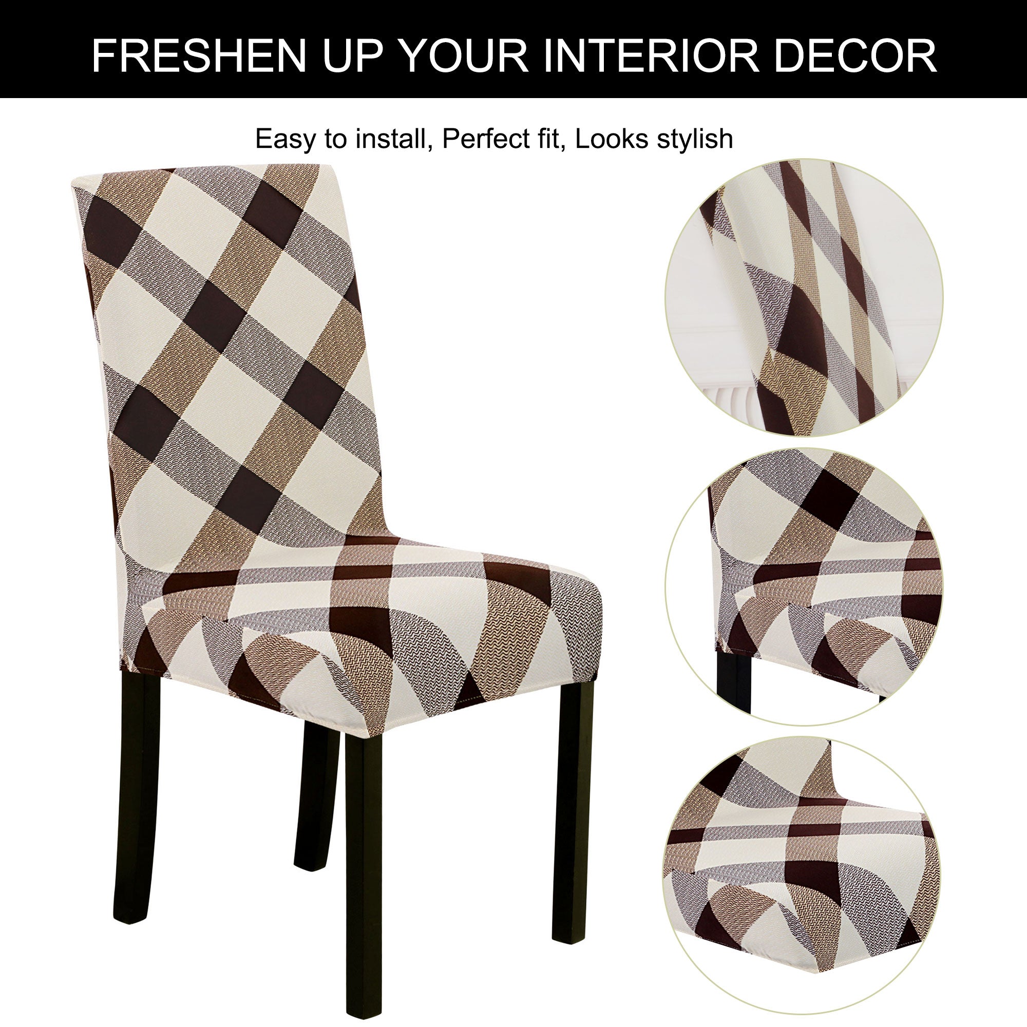 Unique Bargains Stretch Polyester Dining Chair Covers Set of 6, Brown and Beige