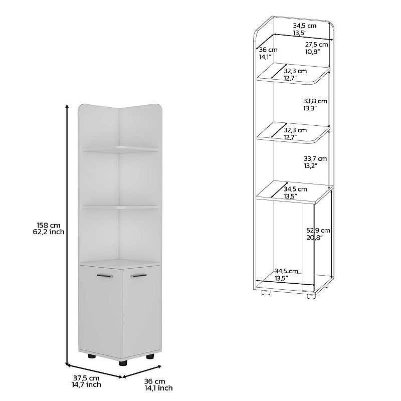 DEPOT E-SHOP Vestal Tall Corner Cabinet with 3-Tier Shelf and 2-Door， White