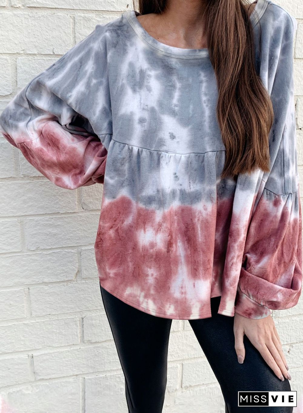 Tie Dye Bishop Sleeve Loose Sweatshirt