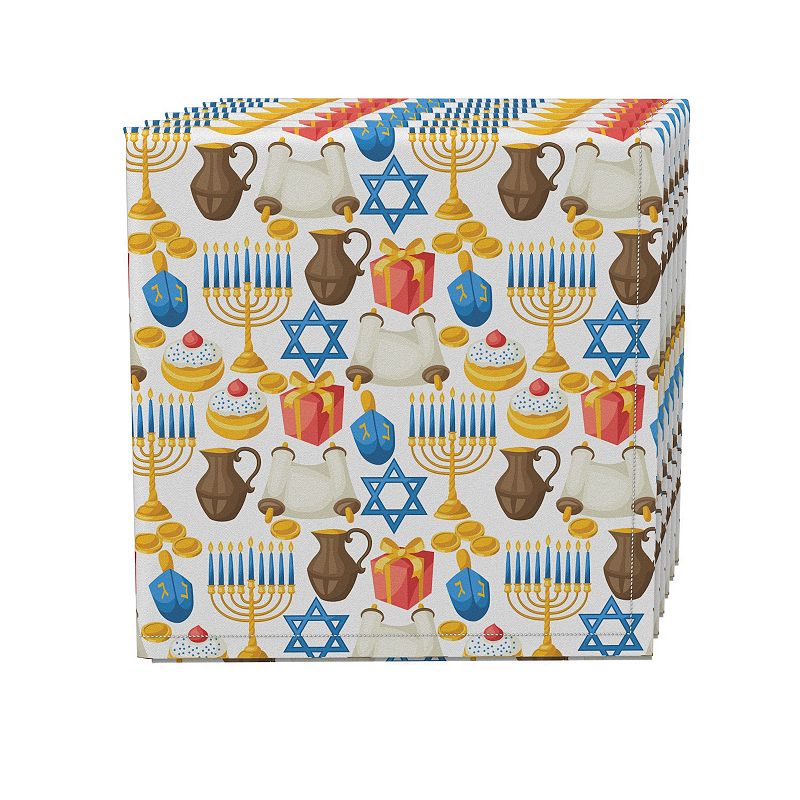 Napkin Set， 100% Polyester， Set of 4， 18x18， Menorah Memories