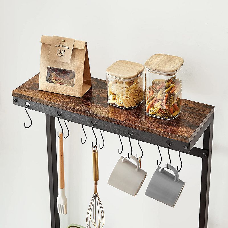 Industrial Brown Baker's Rack with Shelves and Hooks