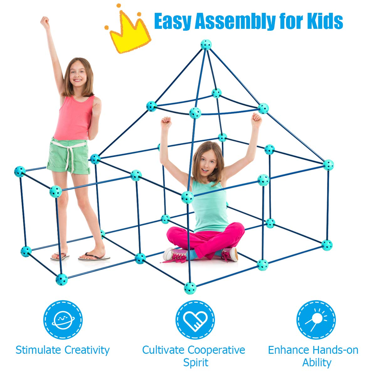 Construction Fort Kits for Kids, 81 Pieces Flexible Building Toys