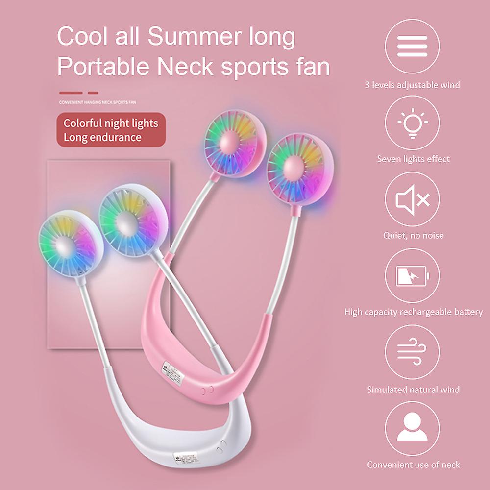 Dc3.7v Mini Flexible Rotatable Bendable Neck Fan With Multi-color L-ed Lighting Eeffect 3 Adjustable Wind Speed 7 L-eaf Usb C-harging Port Design Buil