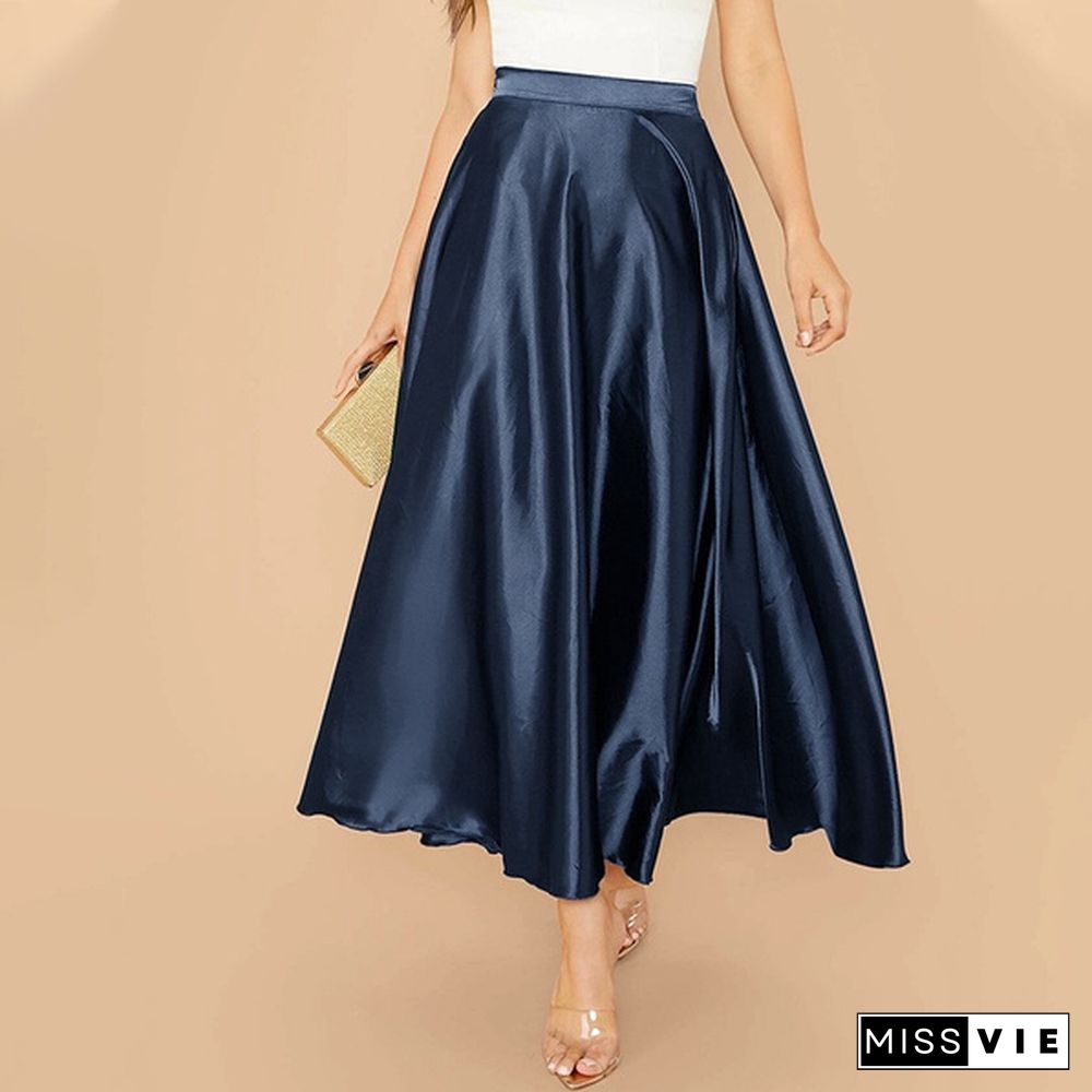 Women Elegant Long Skirt A Line Dress High Waist Party Casual Swing Umbrella Maxi Skirts Plus Size