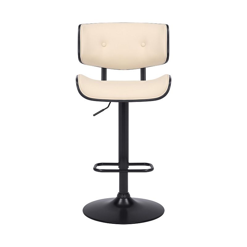 Bar Stool with Leatherette Button Tufted Back and Seat， Cream