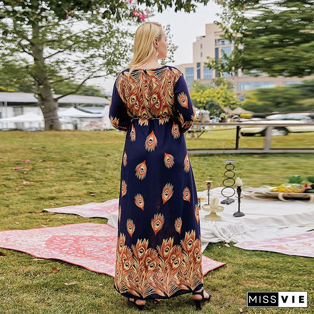 Plus Size Oversize Ethnic Print Longline Dress