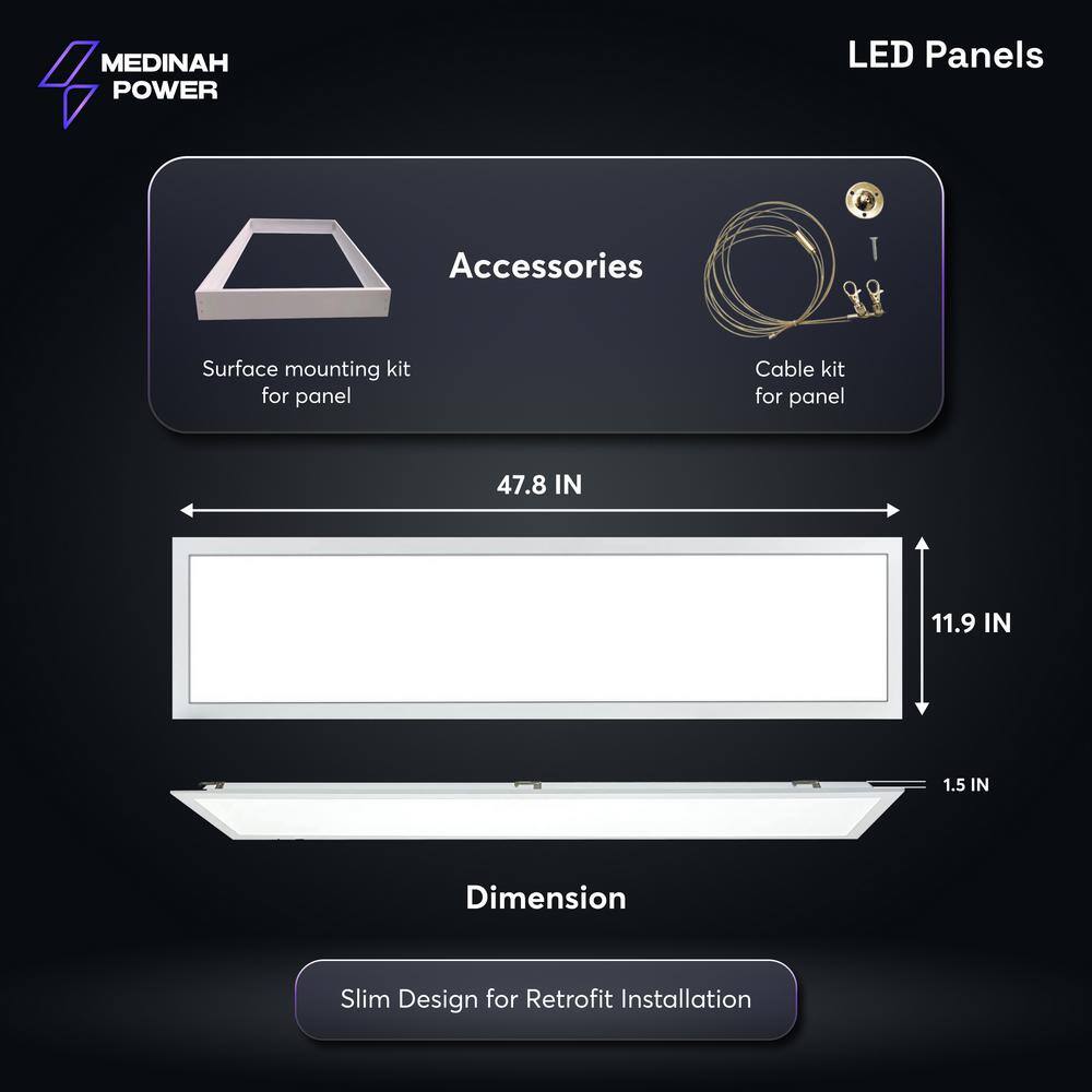 MEDINAH POWER 1x4 LED Back-Lit Panel Adjustable Watt and CCT with 12V Aux and Usmart Cover (4-Pack) DPS-14-U-P-S-ET-4