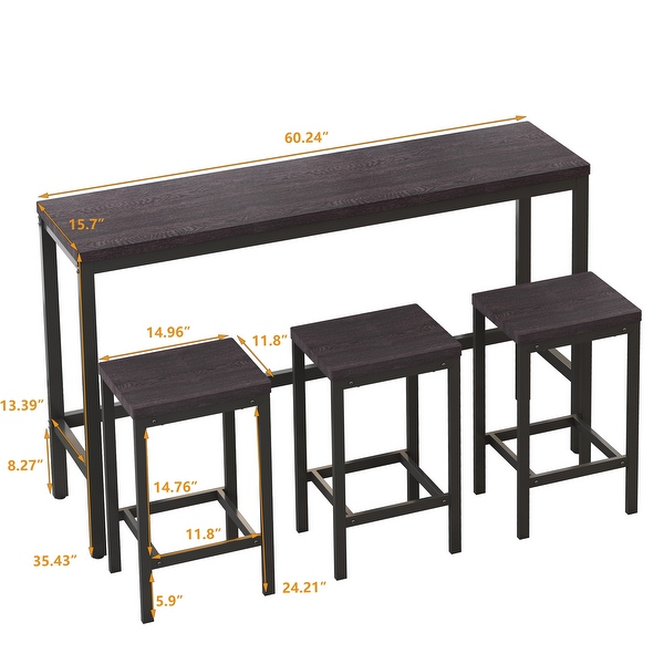 4 piece Dining Table Set with 3 Stools