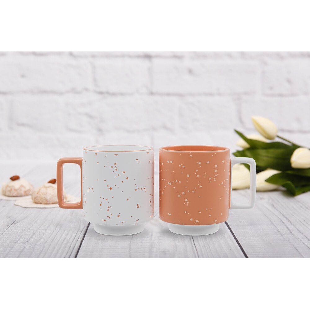 American Atelier Speckled Stackable Mugs Set of 2   14 oz