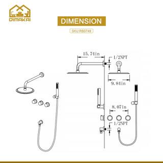 Hlihome 1-spray pattern 1.8 GPM 10 in. Wall Mount dual shower head and handheld shower head in matte black DK-1002MB