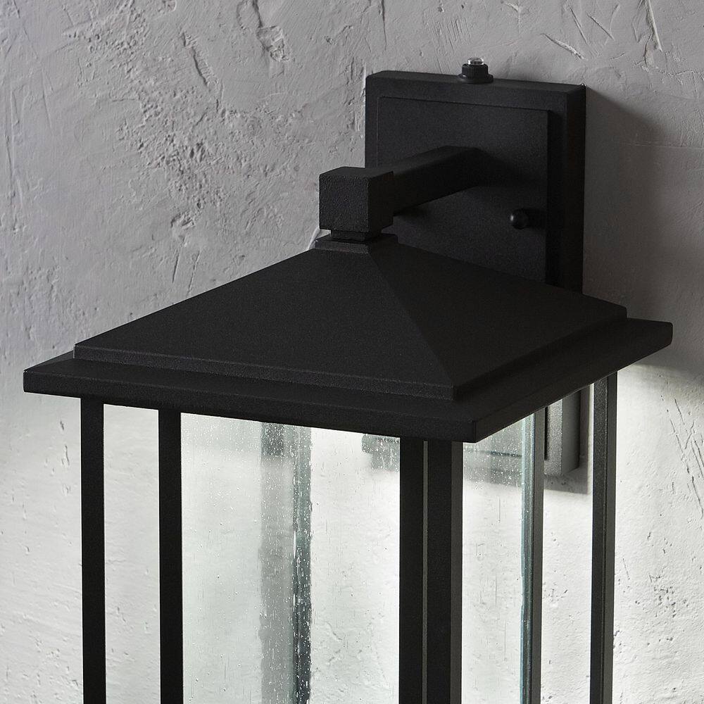 Home Decorators Collection Mauvo Canyon Black Dusk to Dawn Large LED Outdoor Wall Light Fixture with Seeded Glass L-06005-DEL