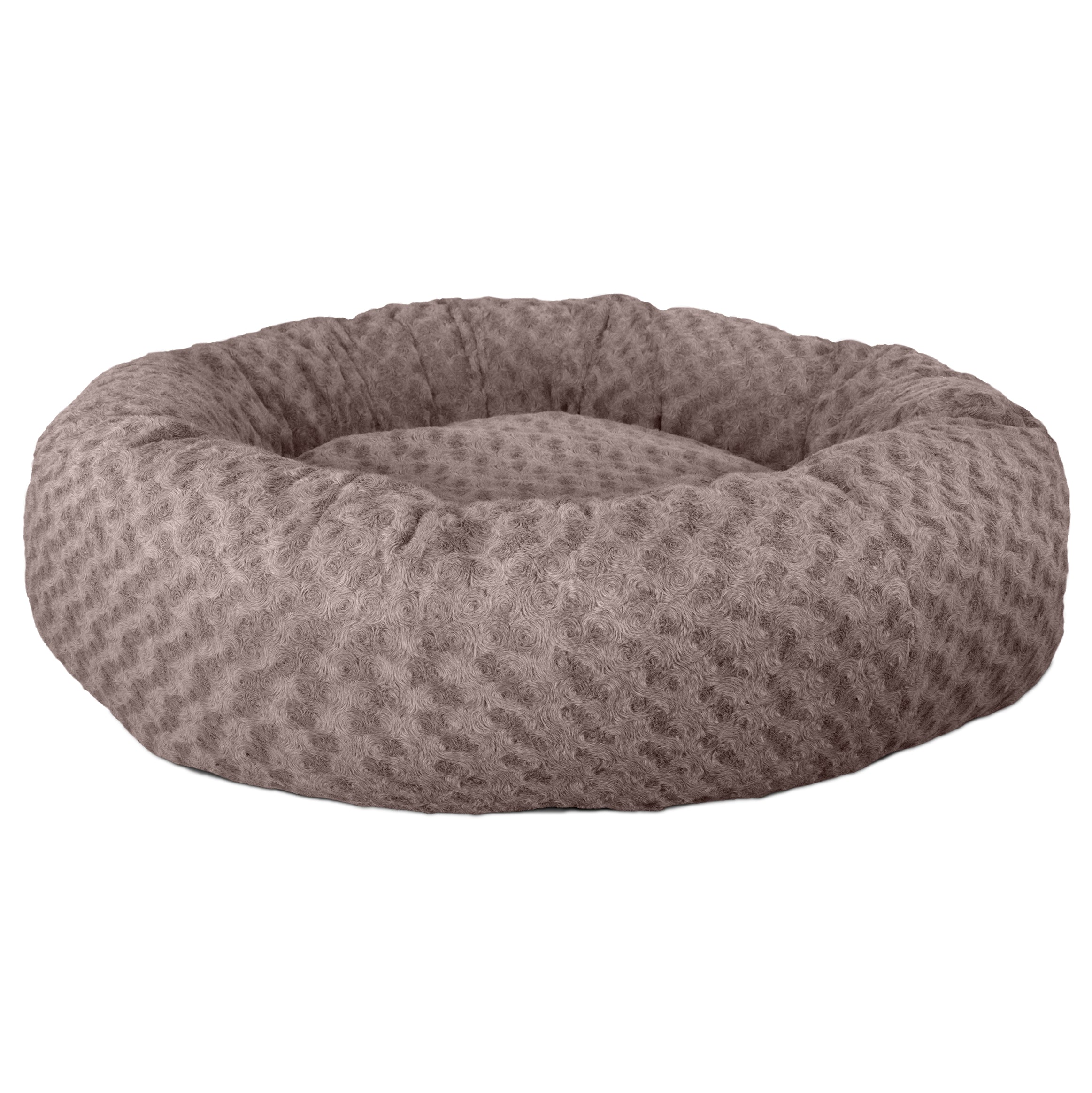 FurHaven | Plush Curly Fur Donut Pet Bed for Dogs & Cats, Cocoa Dust, Large