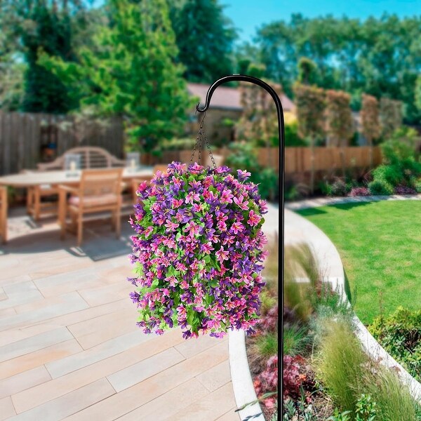 Artificial Hanging Flowers in Basket for Outdoor Spring Decoration，4pcs Faux Silk Violet Flower Bouquet UV Resistant