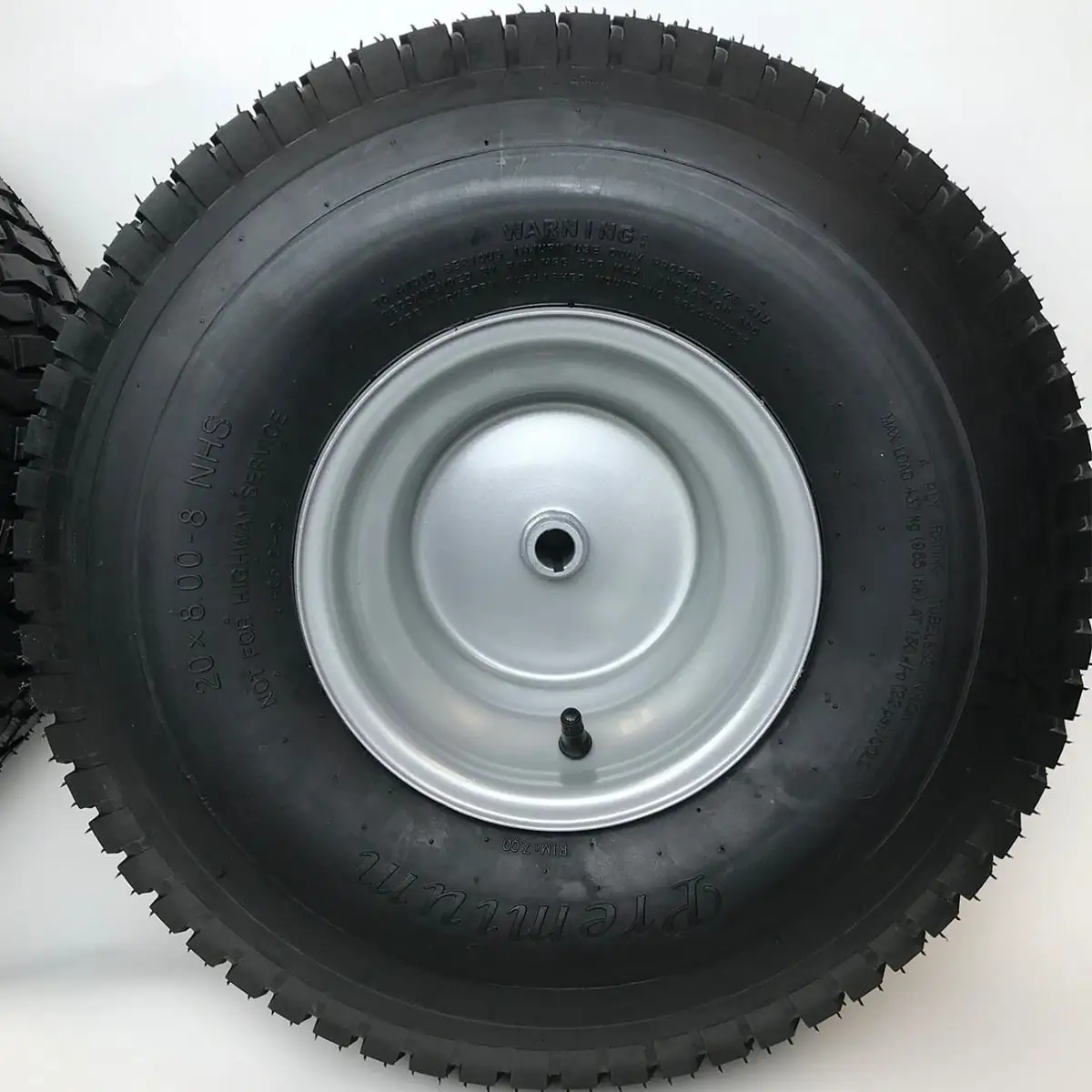 Set of 2 - Silver 20x8.00-8 Lawn Mower Tire and Rim - Fits on 3/4 Inch Axle