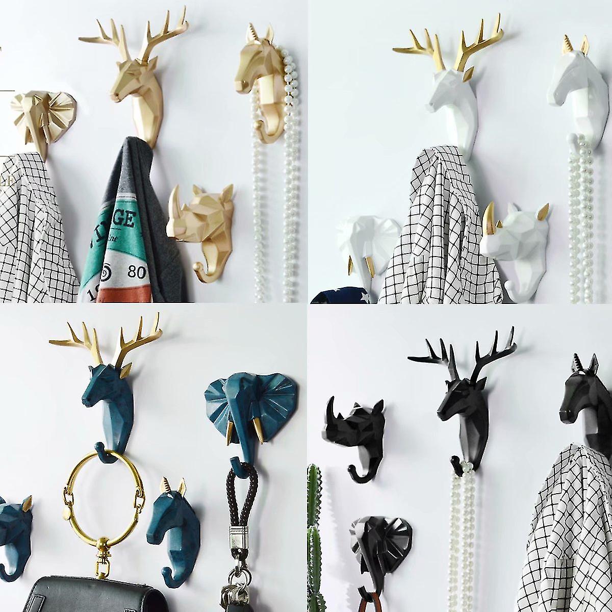 Punch-free Animal Key Coat Hooks 2 Pieces Retro Blue Unicorn)