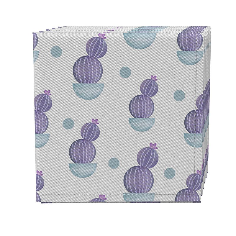 Napkin Set of 4， 100% Cotton， 20x20， Purple Cactus Plants