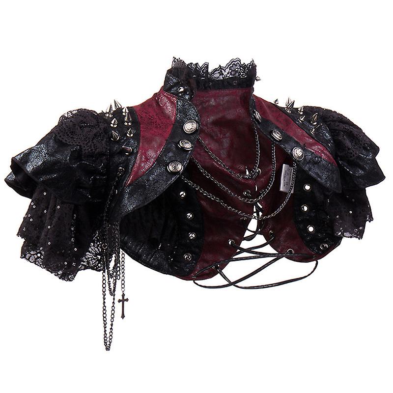 Women's Steampunk Gothic Shoulder Epaulet Pu Leather Pauldron Armour Collared Harness With Rivets Shawl