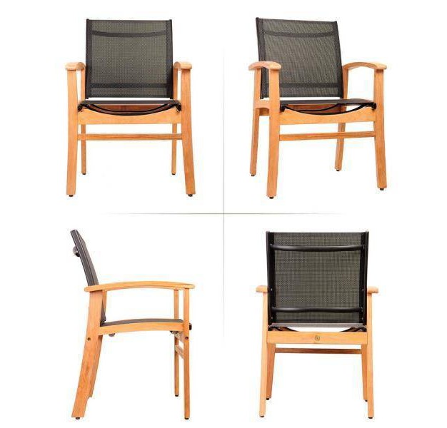 Fortuna Patio Teak Wood Dining Chair Black Weather resistant Stackable Outdoor Seating Fsc Certified