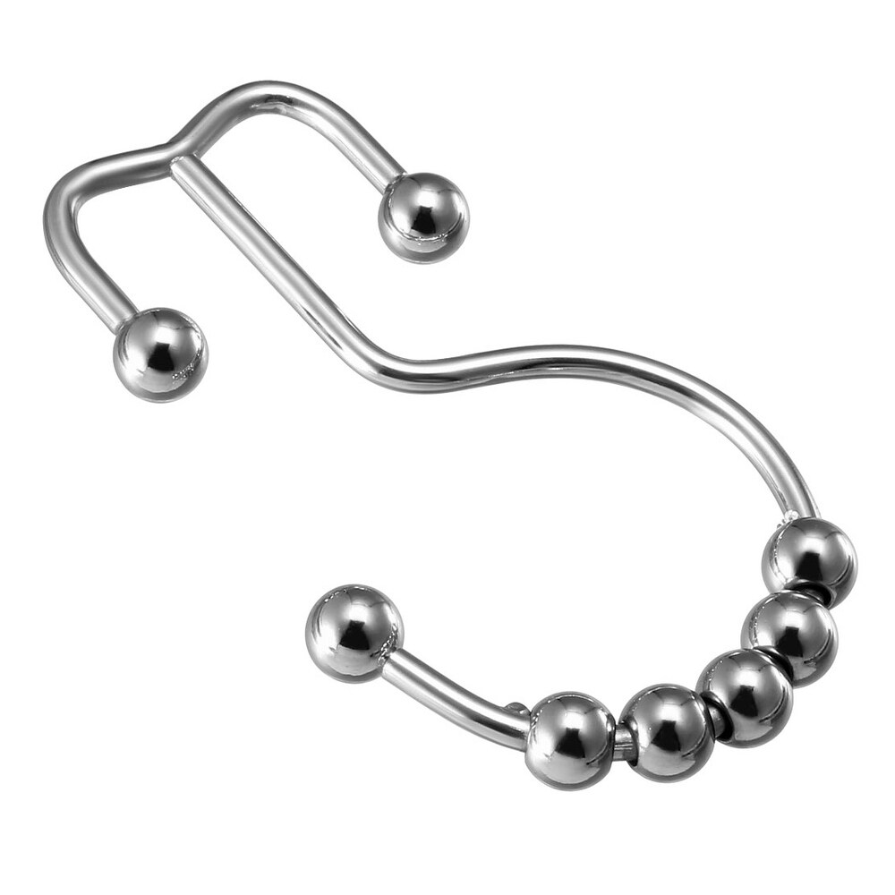 Shower Curtain Ring Hooks Metal Double Roller Glide 12 Pcs   Silver Tone