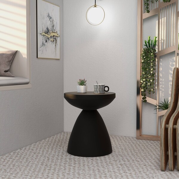 Modern Round Side Table Fiberstone Accent Table with Pedestal Base Dune Series by LeisureMod