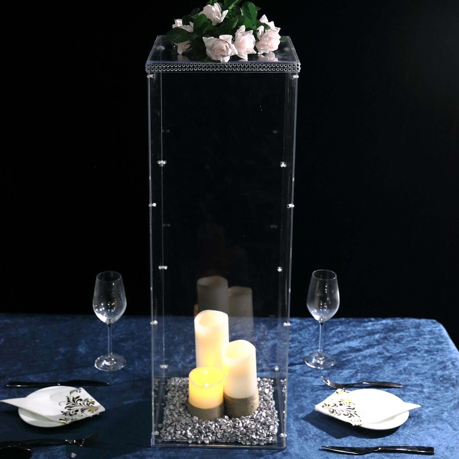 Clear Acrylic Pedestal Riser, Transparent Display Box with Interchangeable Lid and Base 32