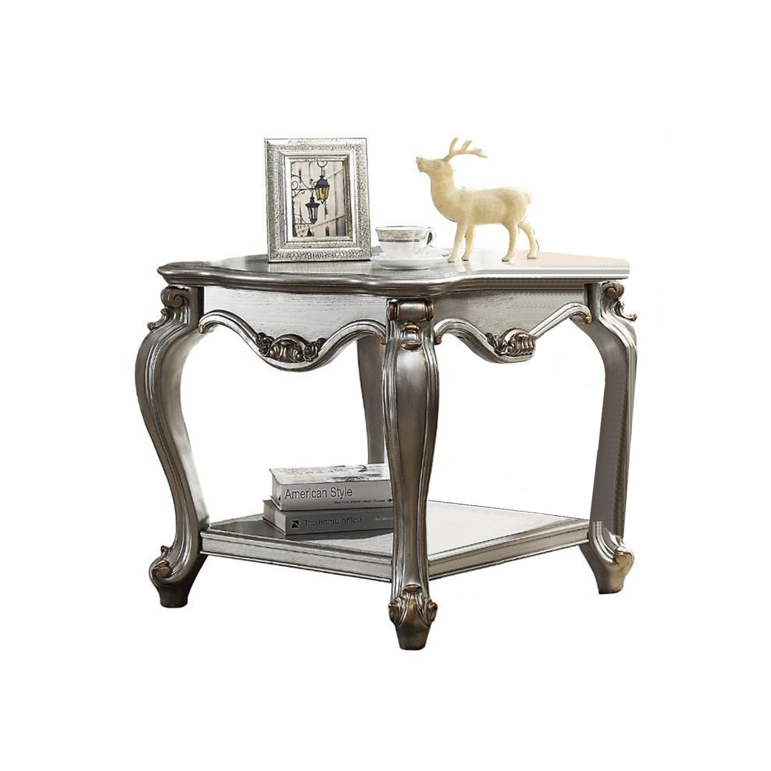 Square Wood End Table in Antique Platinum