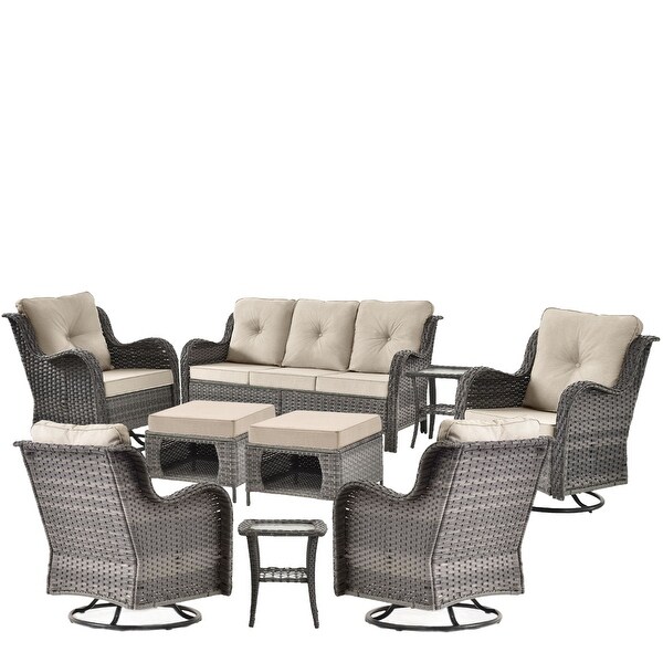 Wicker Patio Furniture Conversation Set with High Back Swivel Chairs and Storage Ottomans，Cushions Included🎃