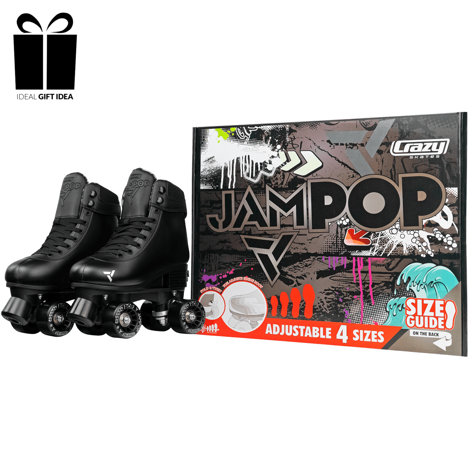 Crazy Skates Adjustable Roller Skates for Boys and Girls - Jam Pop Series - Size Adjustable to Fit 4 Sizes