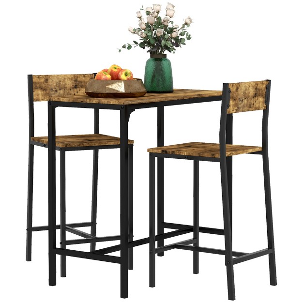 Homcom 3 Piece Industrial Dining Table Set Counter Height Bar Table amp Chairs Set For Small Space Dining Room