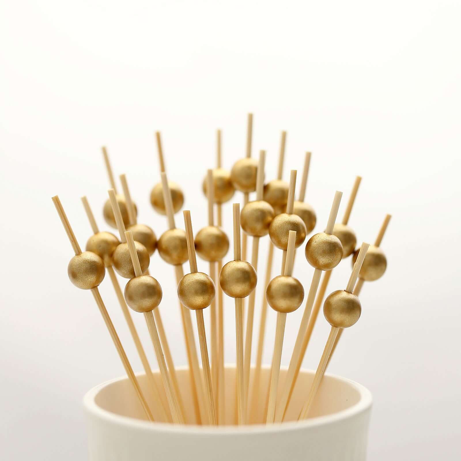 100 Pack Gold Pearl Bamboo Skewers Cocktail Picks, Stir Sticks, Eco Friendly 4.5