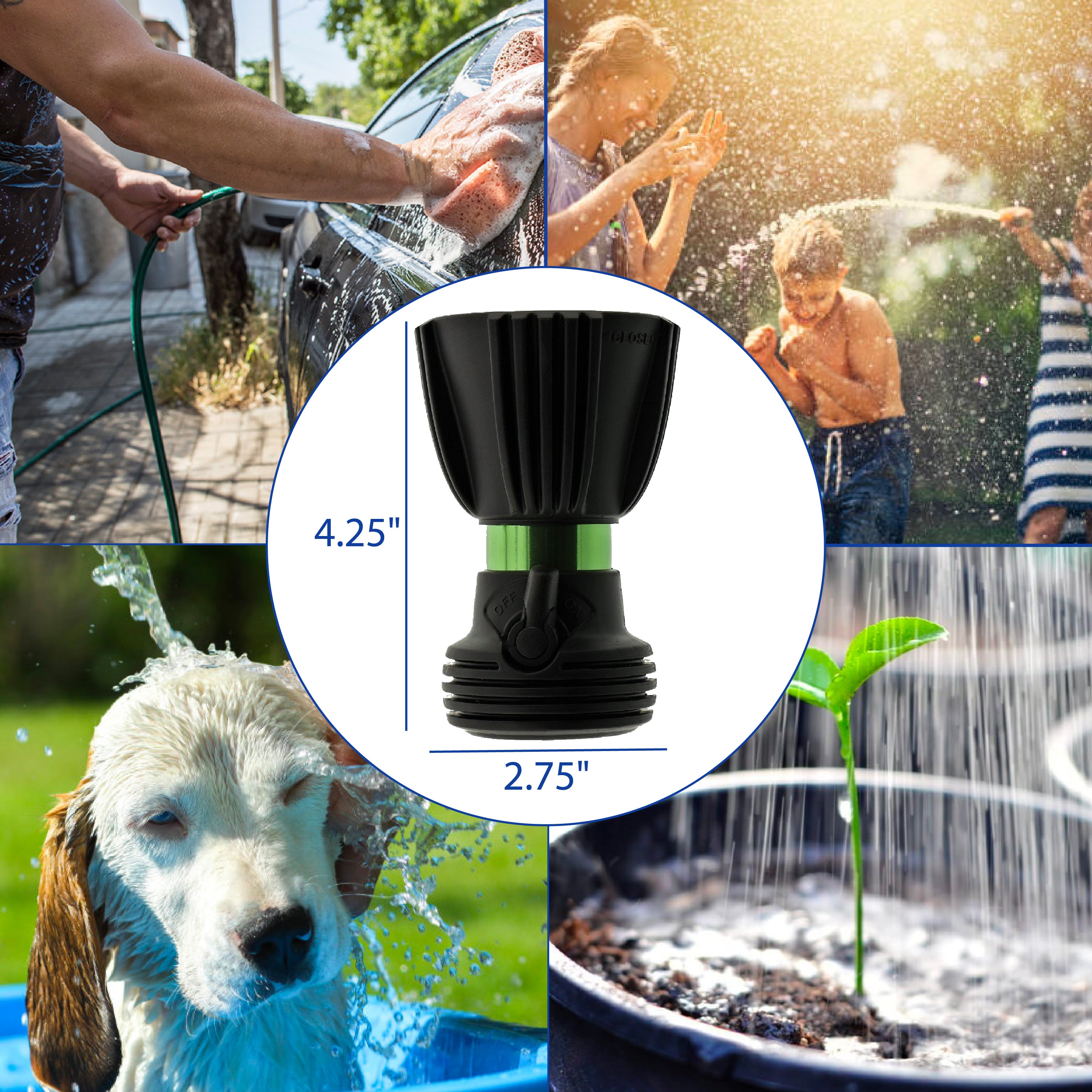 Ultimate Fireman?s 5 Spray Pattern Water Hose Nozzle with Built-in Shutoff Valve- from Powerful Water Jet for Heavy Duty Cleaning to Soft Sprayer for Watering a Lawn or Garden Flowers - Sage Green