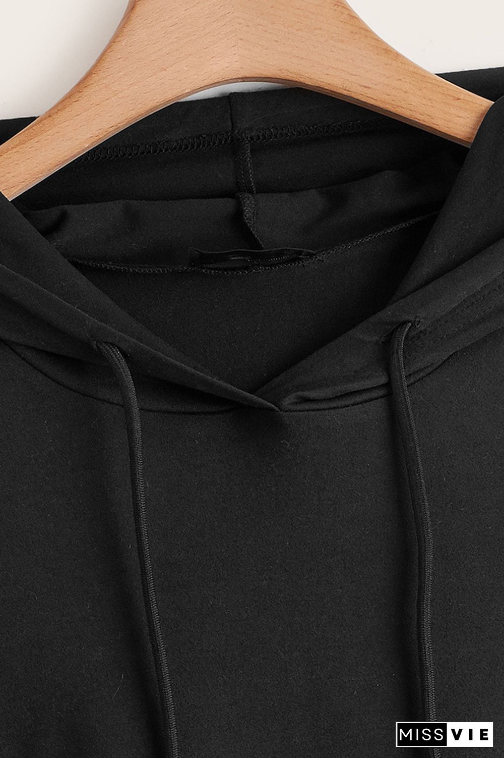 Black Plus Size Drawstring Hoodie Sweatshirt