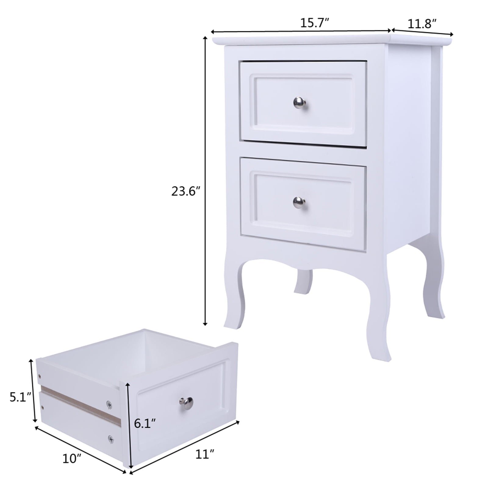 Nightstands Set of 2, Country Style End Table Nightstand Side Table with 2 Drawers, Wood Accent Table with Storage for Bedroom Living Room, White