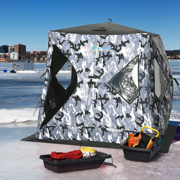 Outsunny 2 Person Insulated Ice Fishing Shelter Pop up Portable Ice Fishing Tent With Carry Bag And Anchors For 22