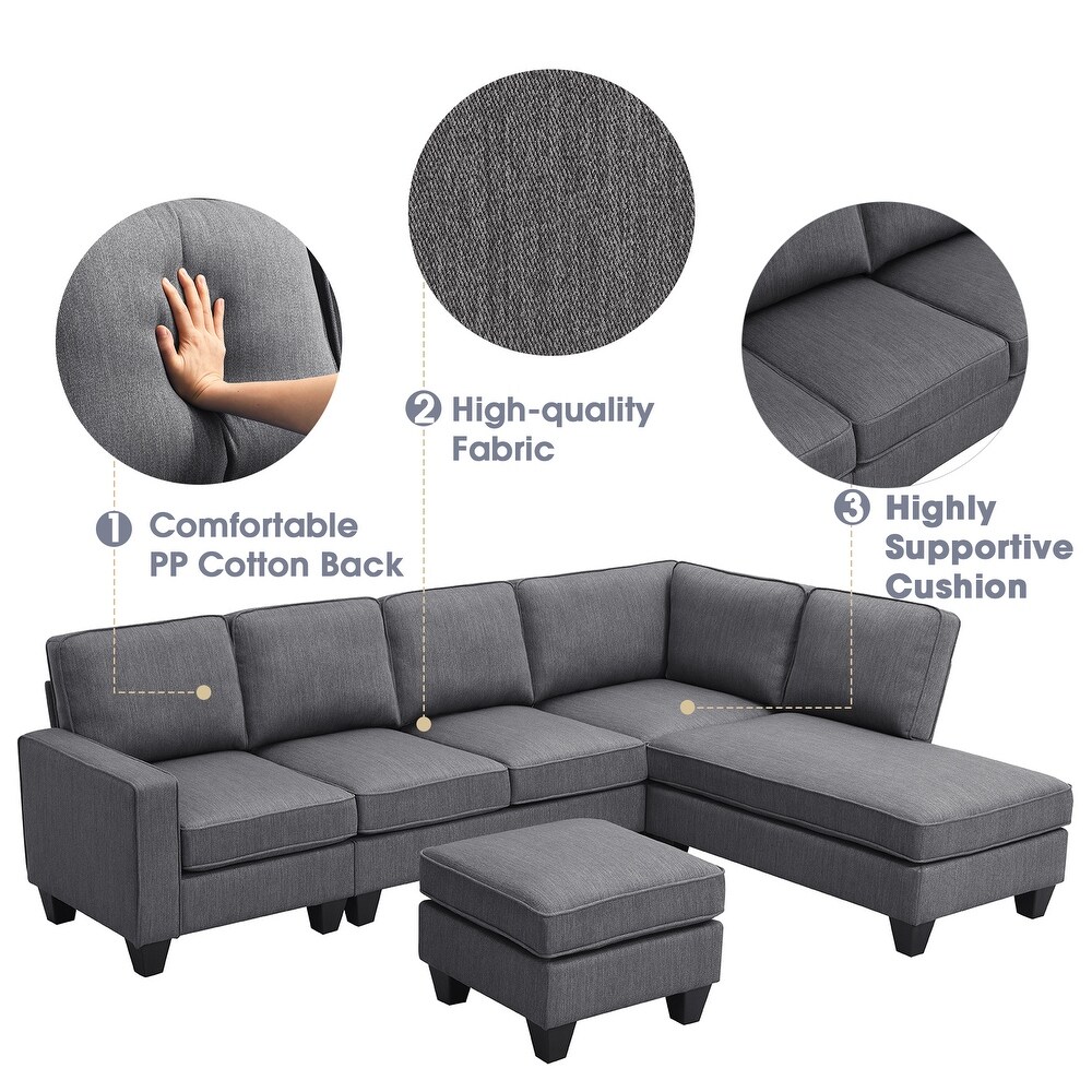 7 Seat Sectional Sofa Linen Fabric Couch Set with Ottoman