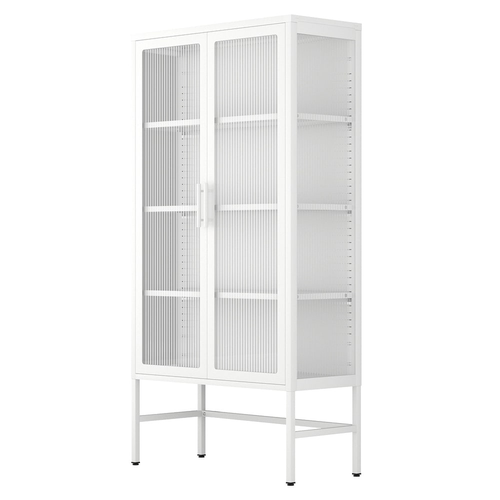 Double Glass Door Storage Cabinet with Adjustable Shelves and Feet Cold Rolled Steel Sideboard Furniture