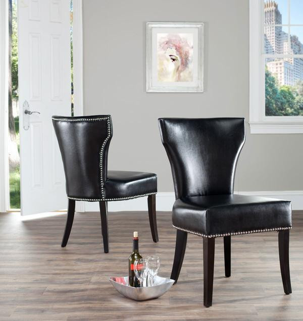 Kash 22  x27 x27H Dining Side Chairs Set of 2 Silver Nail Heads Black   Transitional   Dining Chairs   by Virgil Stanis Design  Houzz