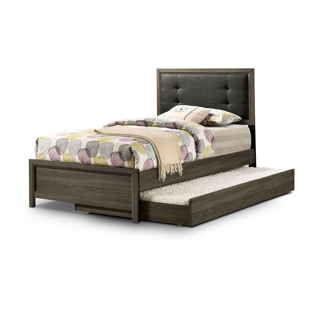 Aury Transitional Grey Wood Tufted 2 Piece Panel Bed and Trundle Set by Furniture of America