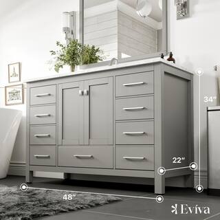 Eviva Aberdeen 48 in. W x 22 in. D x 35 in. H Bath Vanity in Gray with White Carrara Marble Top with White Sink EVVN412-48GR