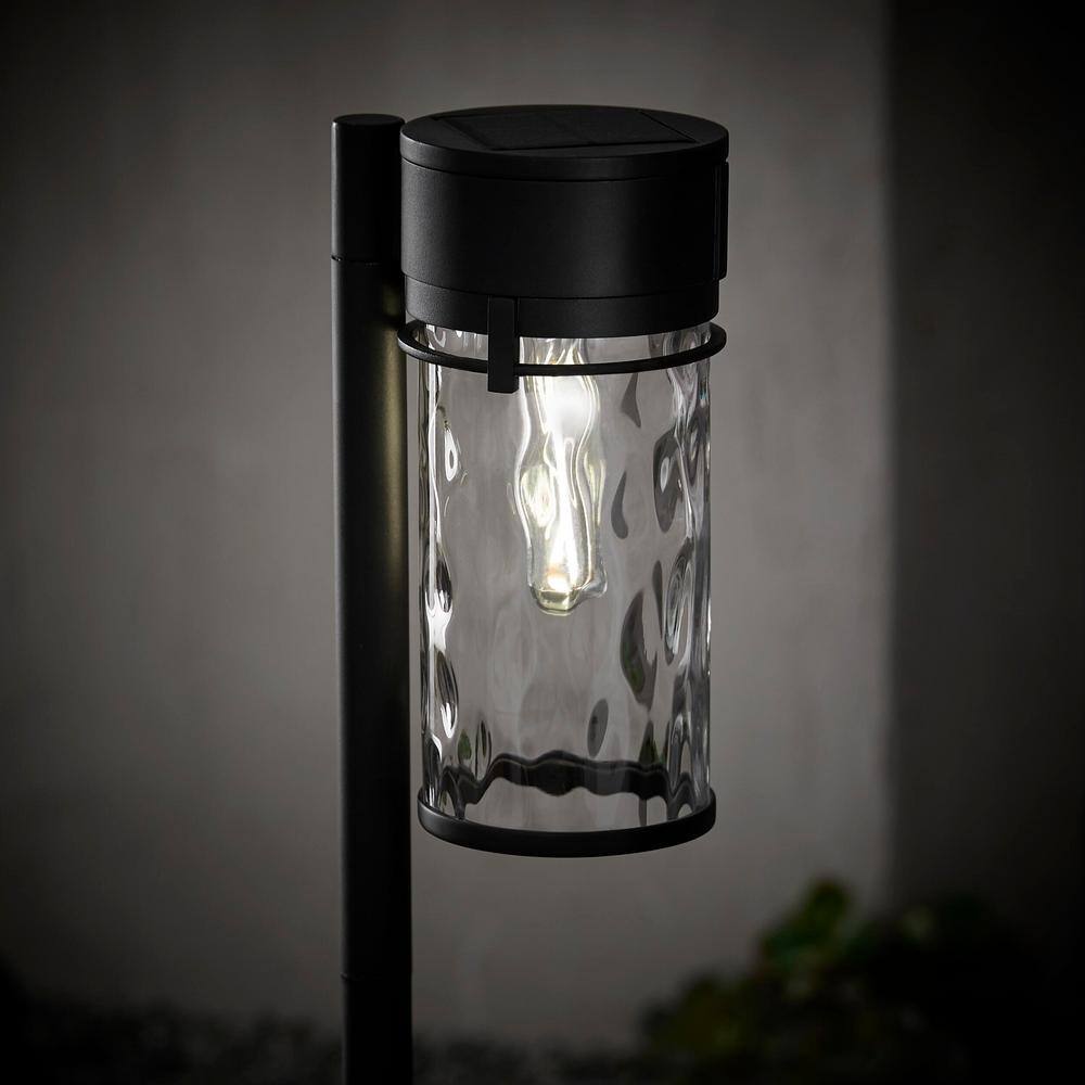 Hampton Bay FRANKLIN Solar Black LED Path Light 15 Lumens Vintage Bulb Water Glass Lens (2-Pack) C6000-27