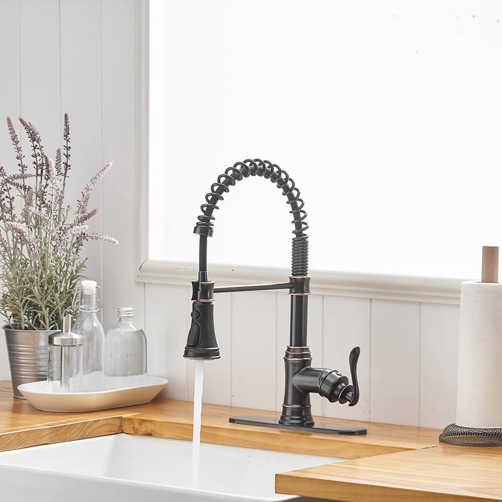 BWE Single-Handle Pull-Down Sprayer 3 Spray High Arc Kitchen Faucet With Deck Plate in Oil Rubbed Bronze A-94553-ORB