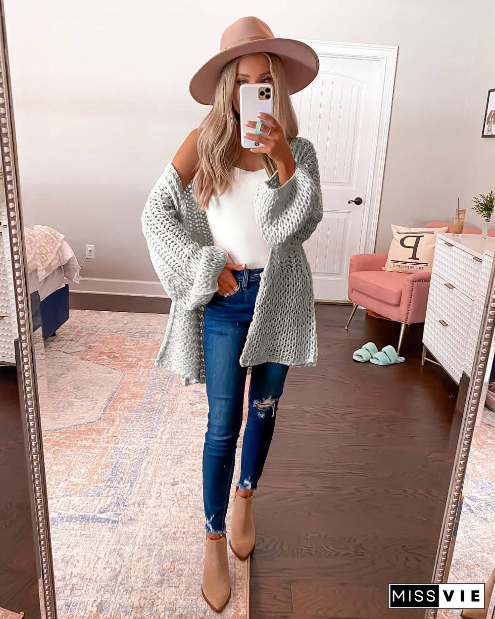 Open Front Chunky Knit Cardigan Oversized Sweater