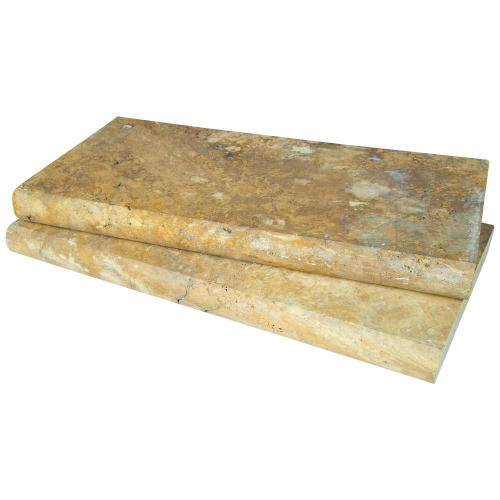 MSI Riviera Gold 2 in. x 12 in. x 24 in. Travertine Pool Coping (15-Pieces30 sq. ft.Pallet) LCOPTRIV1224HUP