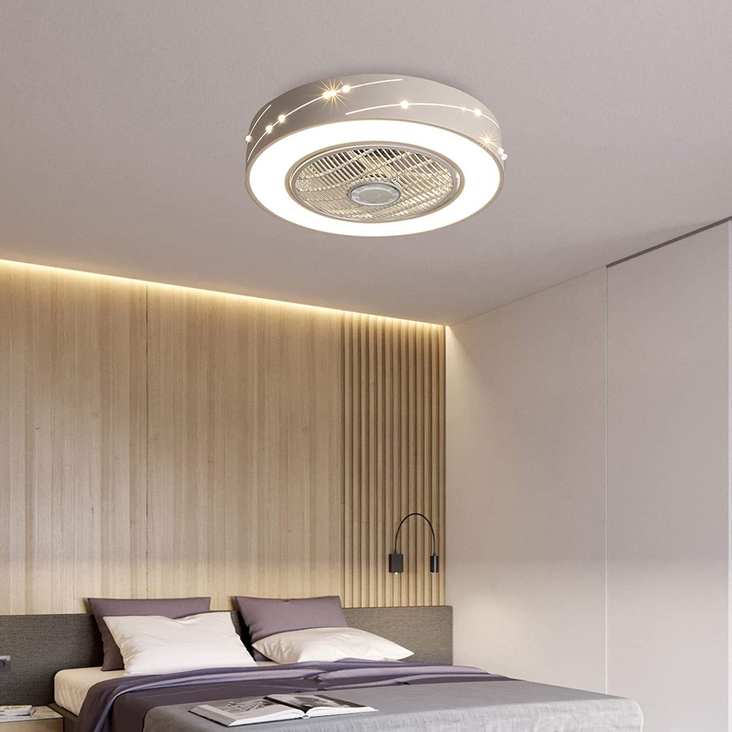 FETCOI Modern Meteor Ceiling Fan With Light Semi Flush Mount For Bedroom Kitchen