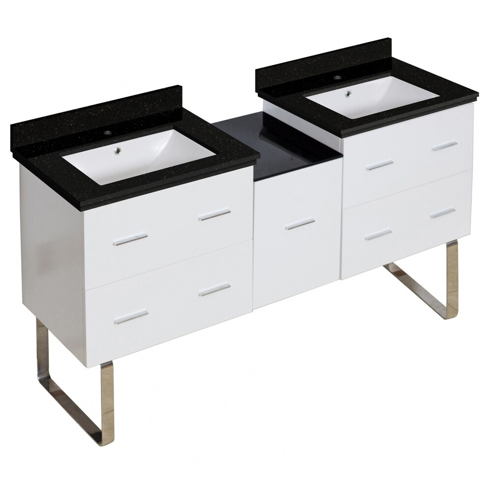 61.5 in. W Floor Mount White Vanity Set For 1 Hole Drilling Black Galaxy Top White UM Sink