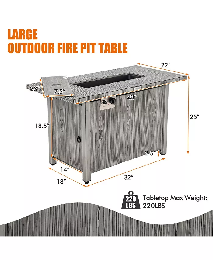 Costway 43-inch Propane Gas Fire Pit Table Wood-like Metal Fire Table