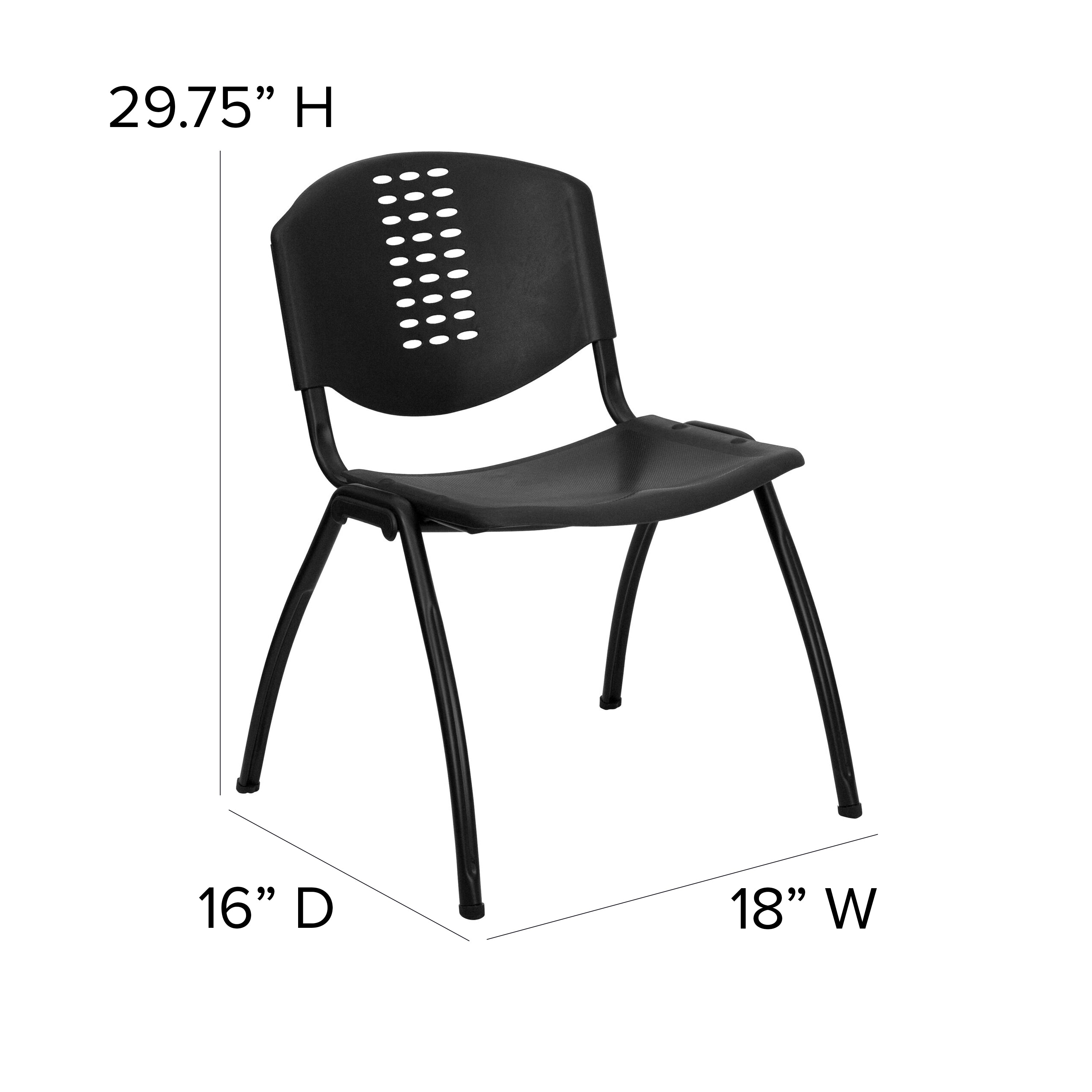 Flash Furniture HERCULES Series 880 lb. Capacity Black Plastic Stack Chair with Oval Cutout Back and Black Frame